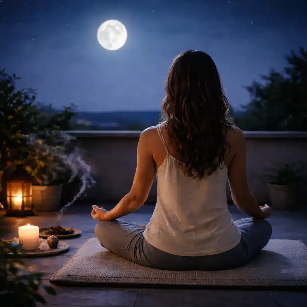 Person practicing full moon meditation under moonlight at night
